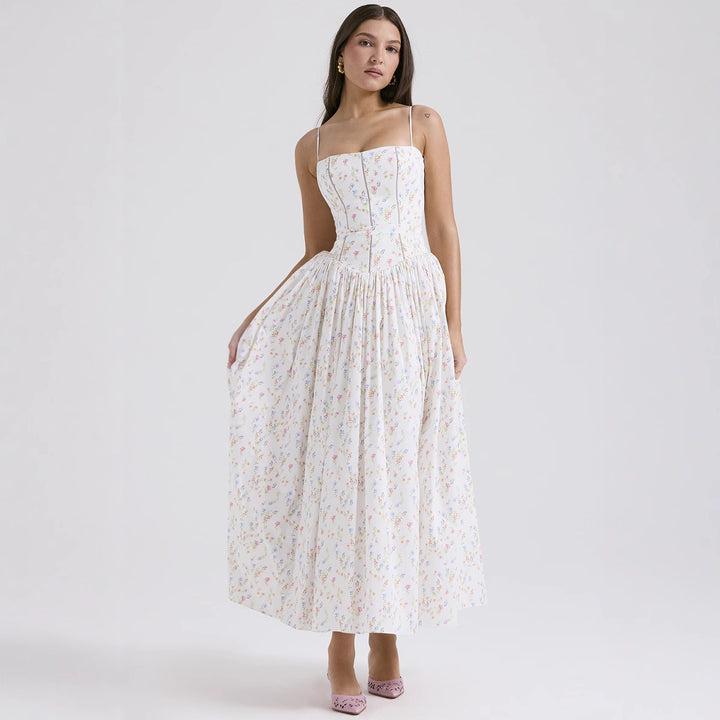 Women's tailored corset dress with spaghetti straps and voluminous circle skirt StylebySassy