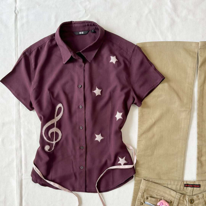 Women’s Short Sleeve Shirt with Creative Music Design StylebySassy