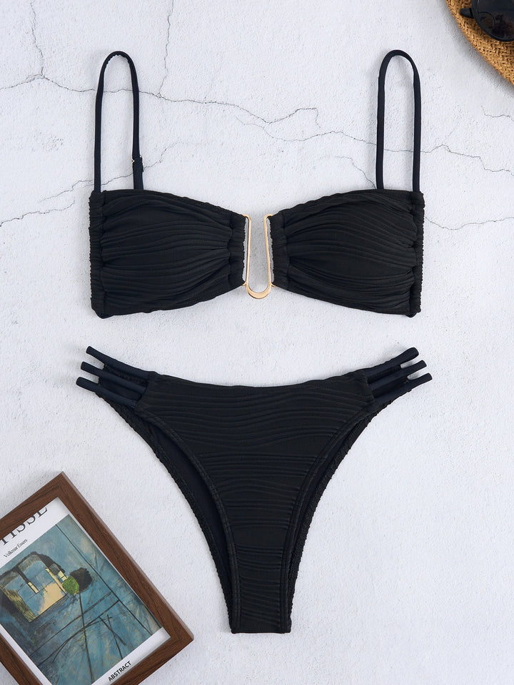 Women's triangle bikini with elegant gathering design and trendy strap details StylebySassy