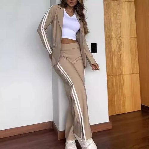 Ladies nan sporty-elegant two-piece blazer set with fitted blazer and wide jogging pants cut with side stripes StylebySassy