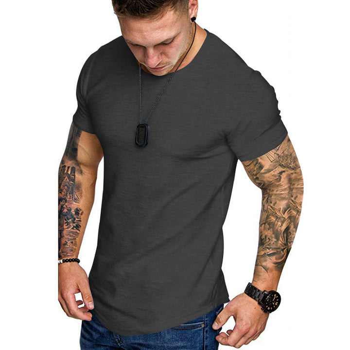 Men's figure-hugging round neck shirt with athletic cut elastic cotton-elastane mix and rounded hem StylebySassy