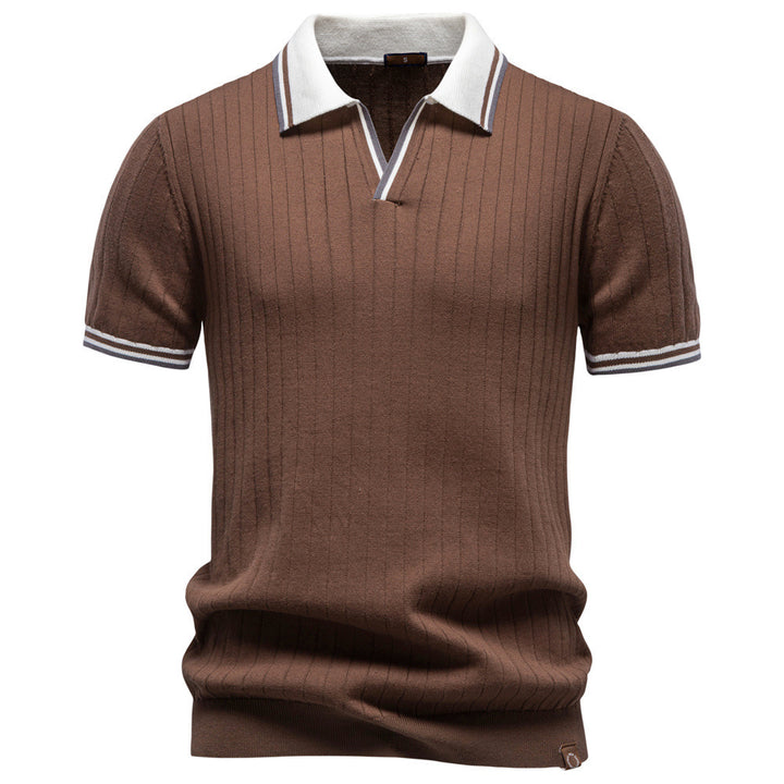 Men's short-sleeved fine knit polo with Kent collar and ribbed structure StylebySassy