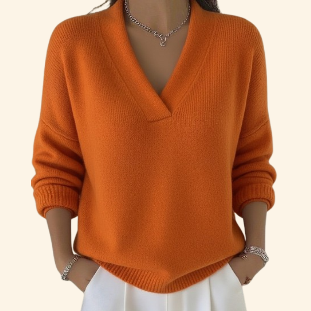 Women's V-Neck Pullover Blouse with Long Sleeves