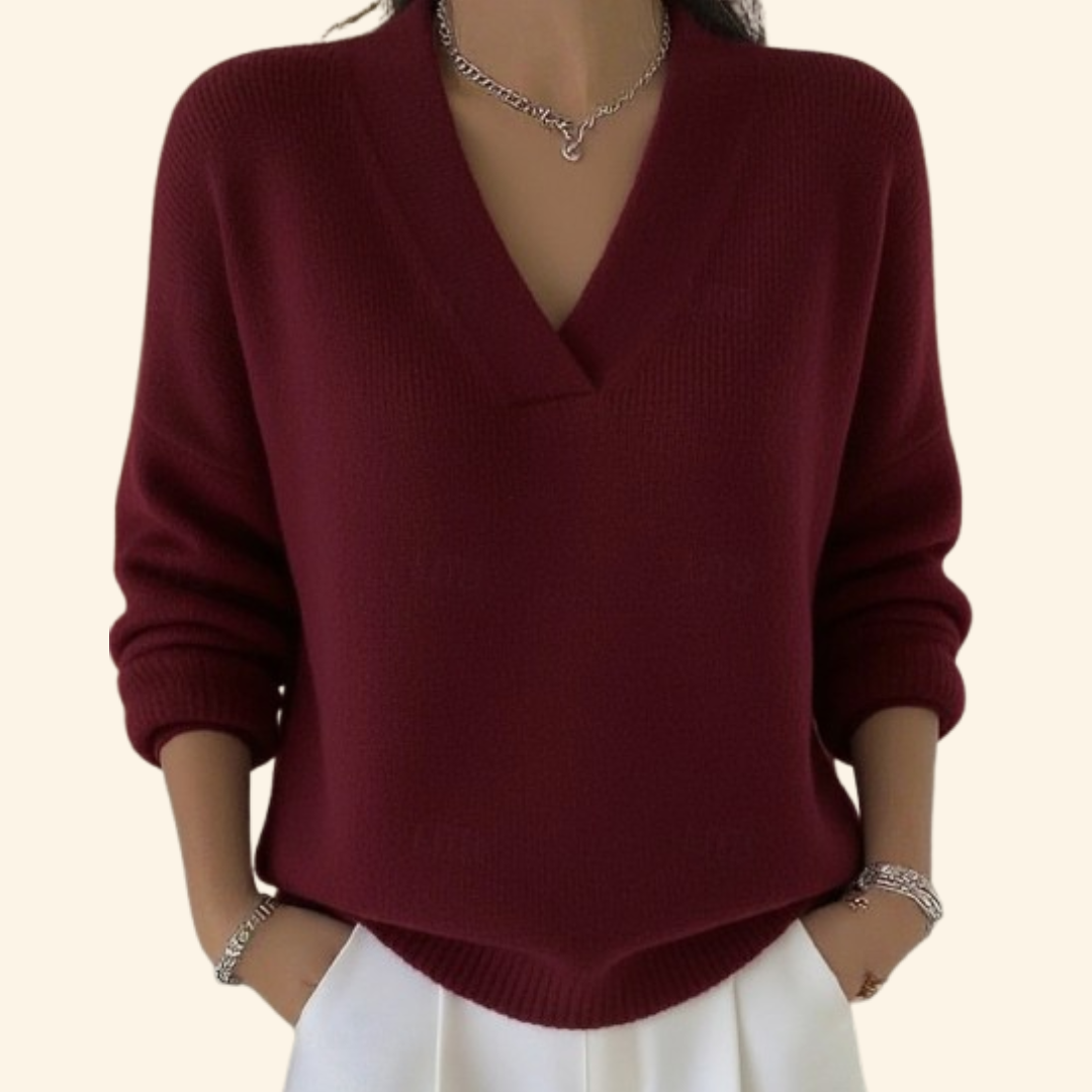 Women's V-Neck Pullover Blouse with Long Sleeves