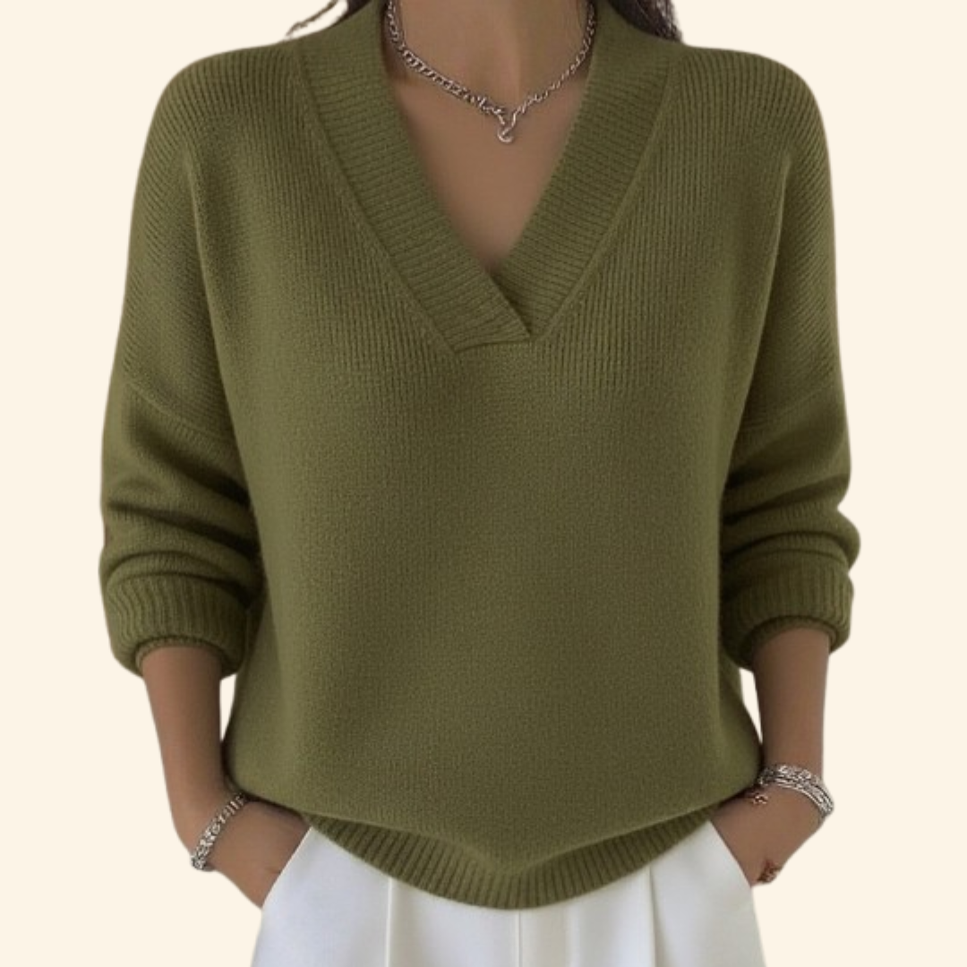 Women's V-Neck Pullover Blouse with Long Sleeves