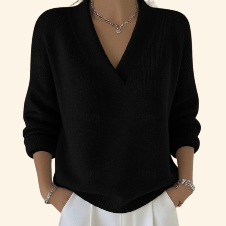 Women's V-Neck Pullover Blouse with Long Sleeves