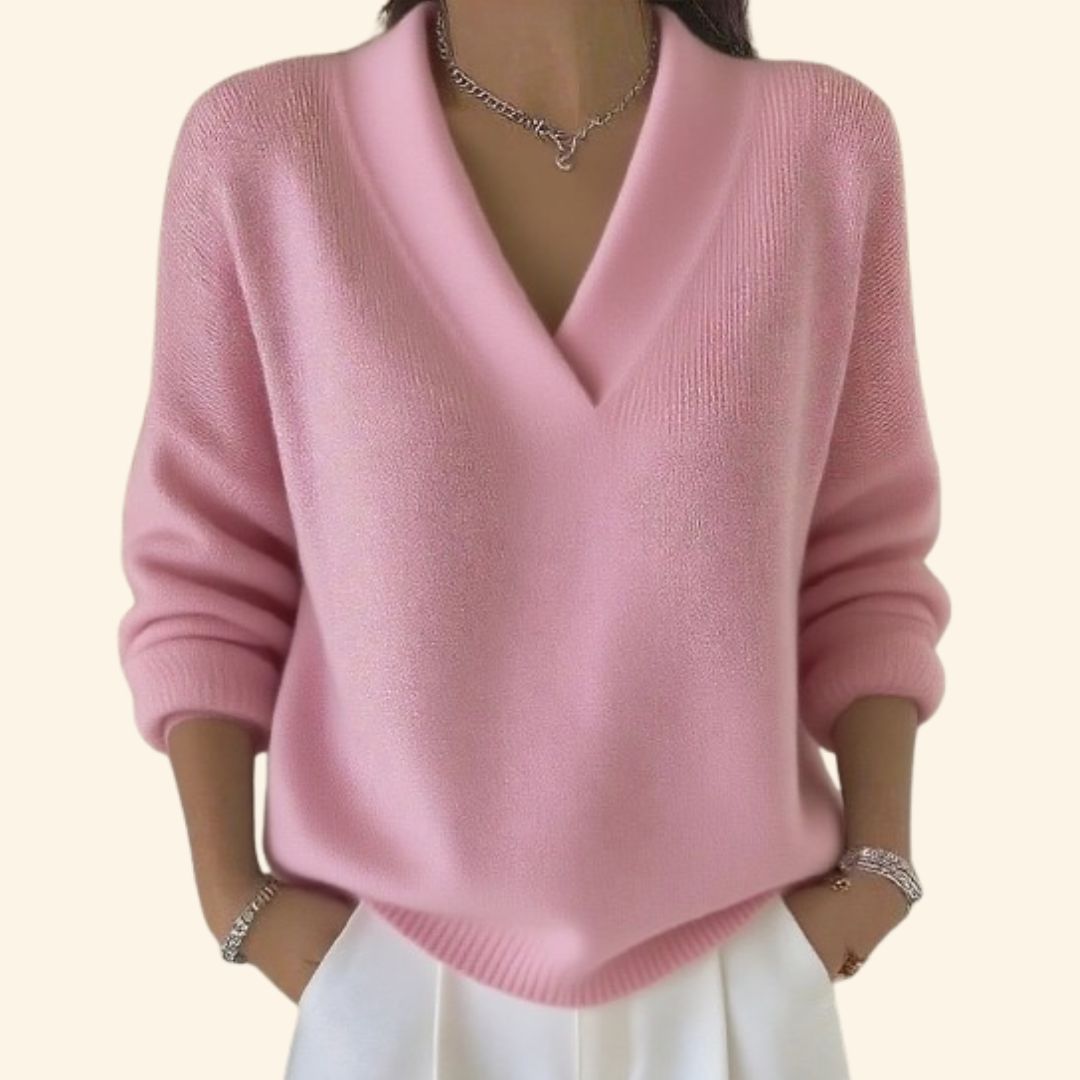 Women's V-Neck Pullover Blouse with Long Sleeves