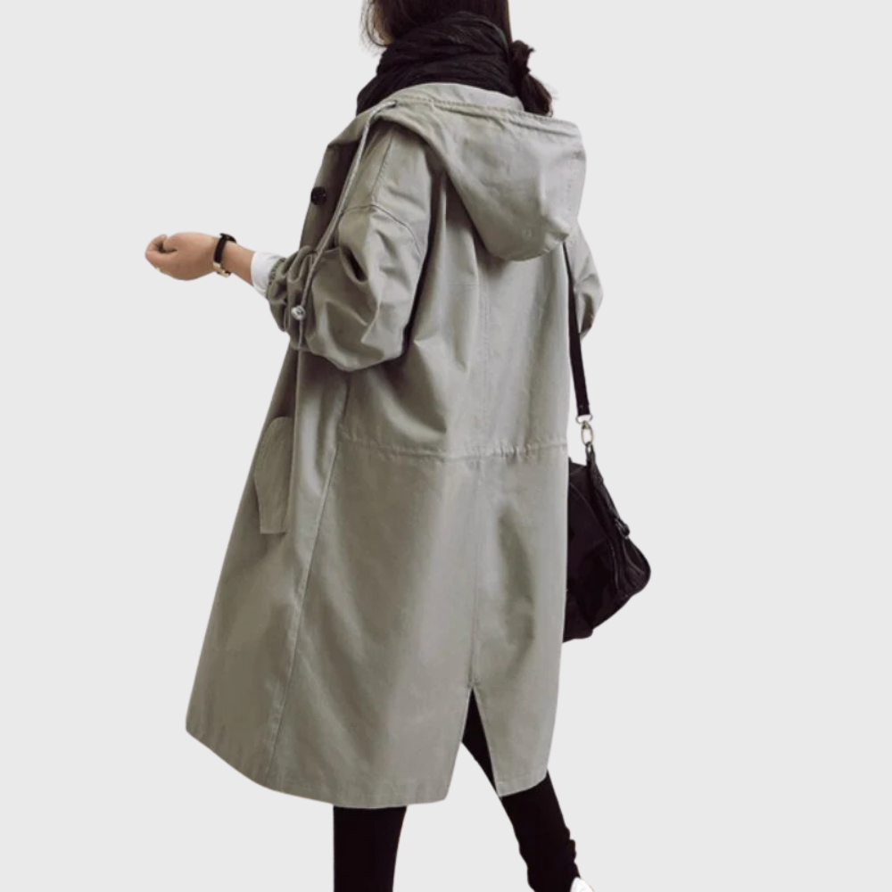 Women's Hooded Longline Trench Coat with Button Front