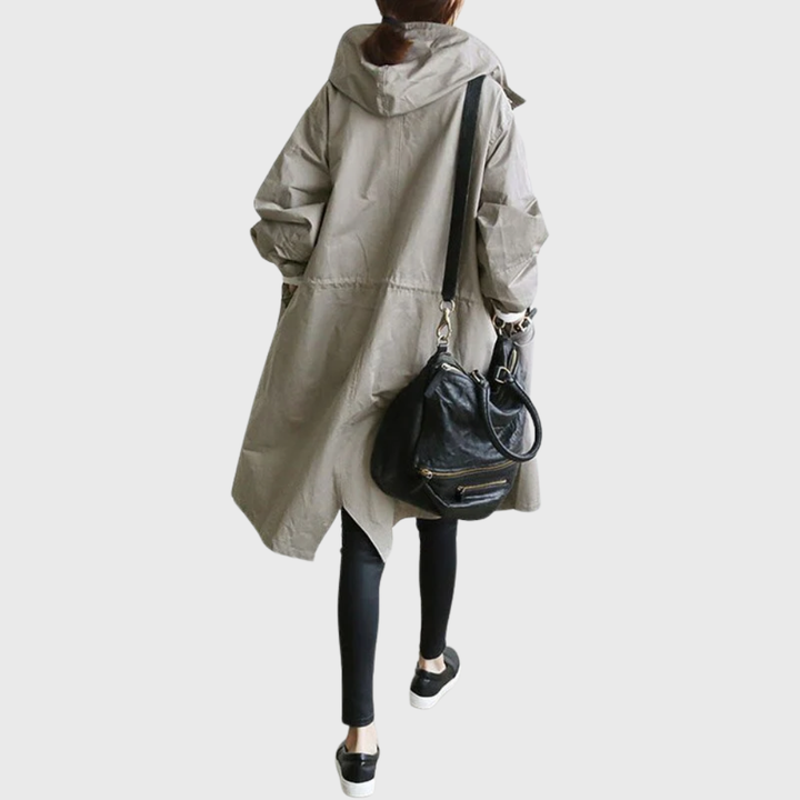 Women's Hooded Longline Trench Coat with Button Front