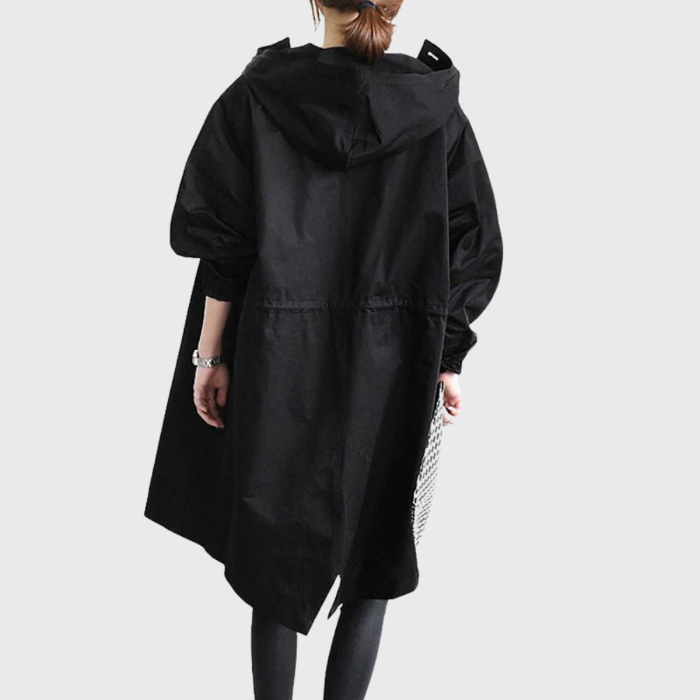 Women's Hooded Longline Trench Coat with Button Front