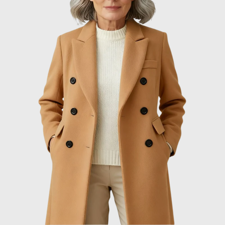 Women's Longline Coat with Double-Breasted Notched Lapel