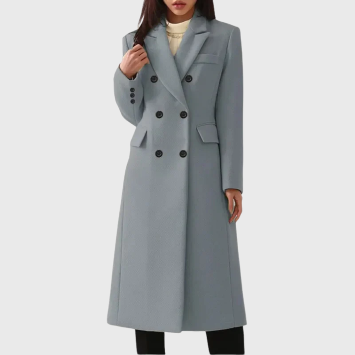 Women's Longline Coat with Double-Breasted Notched Lapel