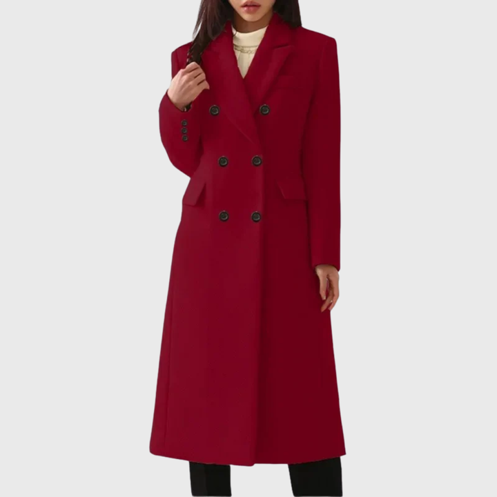 Women's Longline Coat with Double-Breasted Notched Lapel