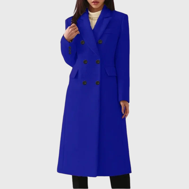 Women's Longline Coat with Double-Breasted Notched Lapel