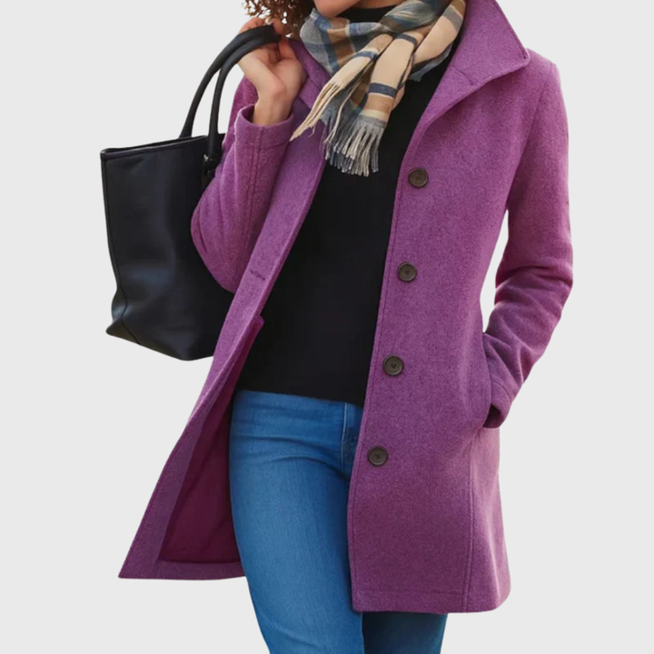 Women's Longline Coat with Notched Collar and Button Front