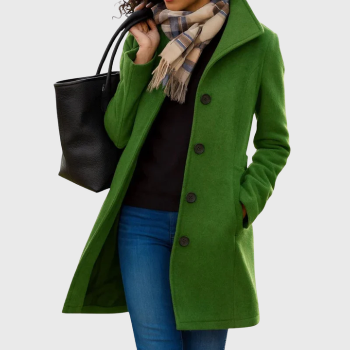 Women's Longline Coat with Notched Collar and Button Front