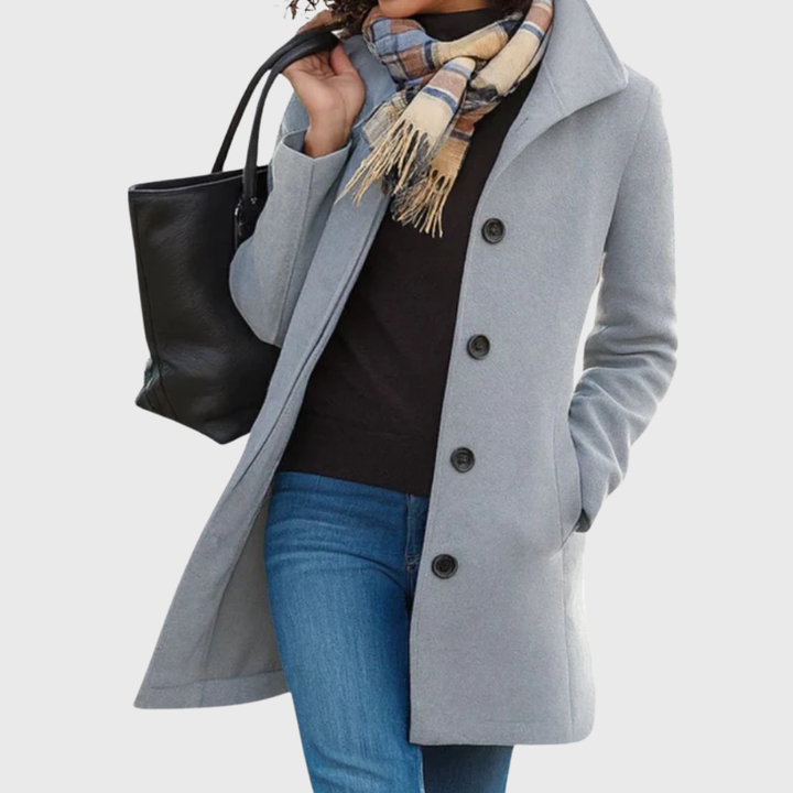 Women's Longline Coat with Notched Collar and Button Front