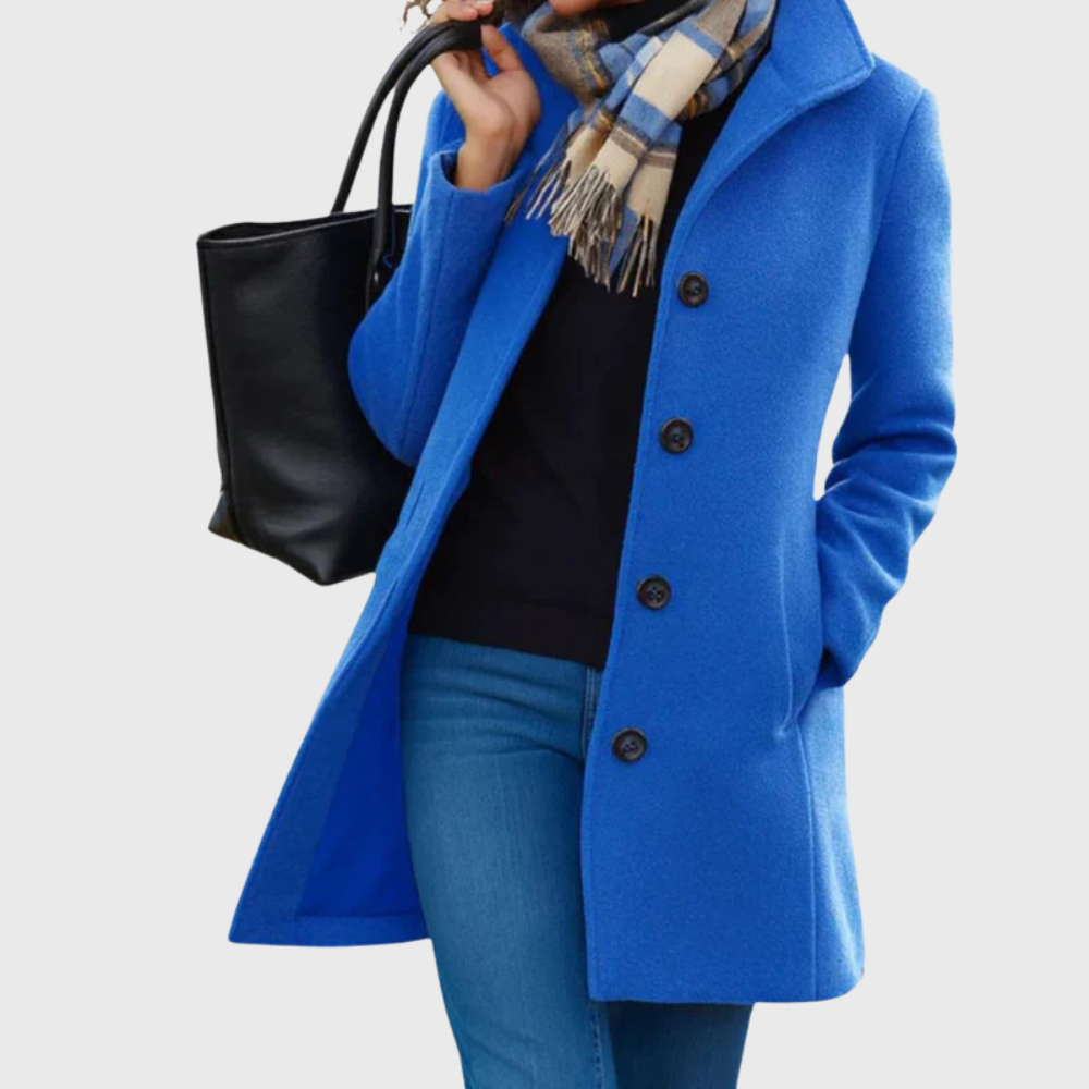 Women's Longline Coat with Notched Collar and Button Front