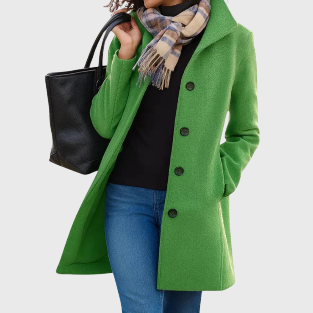 Women's Longline Coat with Notched Collar and Button Front