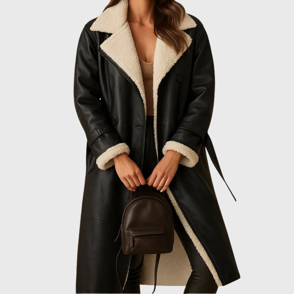 Women's Double-Breasted Longline Coat with Lined Interior