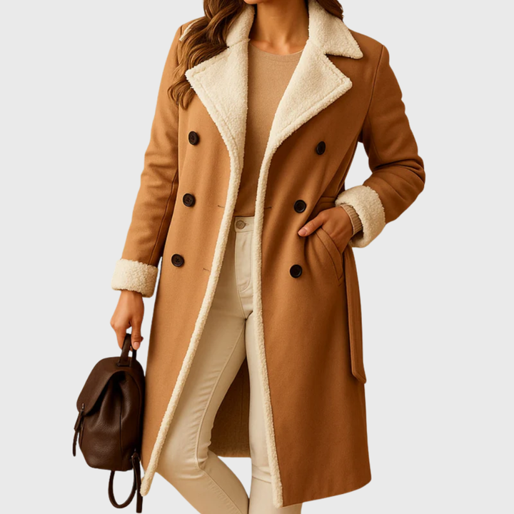 Women's Double-Breasted Longline Coat with Lined Interior