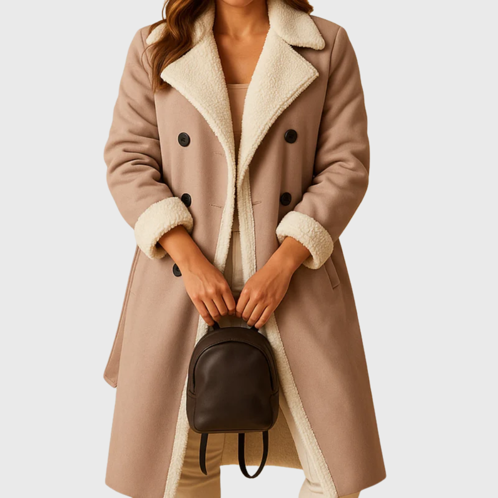 Women's Double-Breasted Longline Coat with Lined Interior