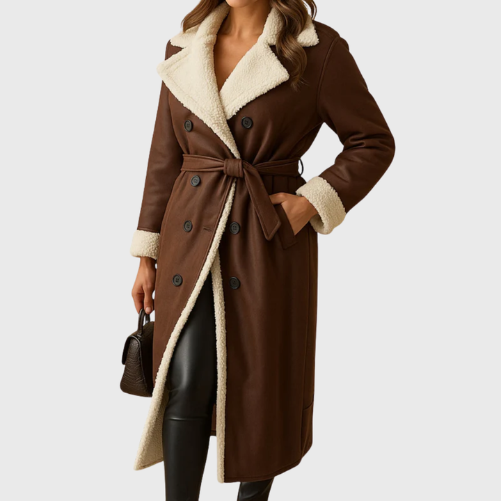 Women's Double-Breasted Longline Coat with Lined Interior