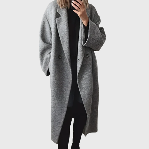 Women's Double-Breasted Longline Coat with Notched Lapel