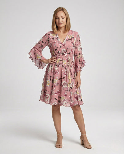 Women's wrap dress chiffon with ruffle sleeves