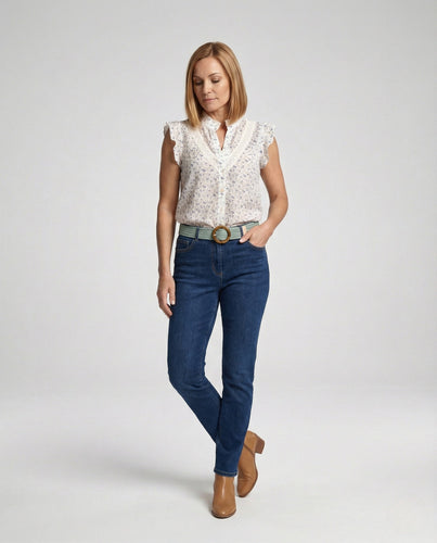 Women Blouse Sleeveless Lace Stand Collar