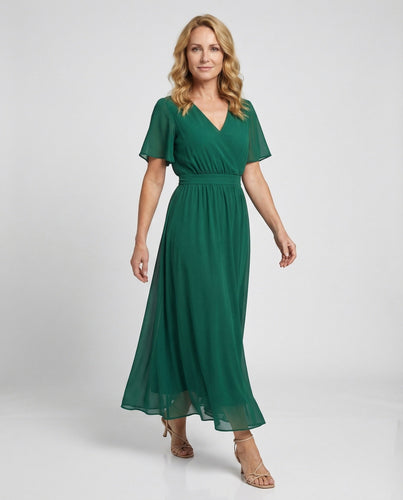 Women’s chiffon maxi dress in wrap style with wing sleeves