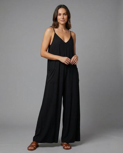 Women's jersey jumpsuit with spaghetti straps