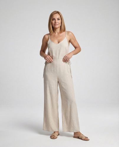 Women's Linen Blend Jumpsuit with Spaghetti Straps