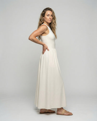 Women Sleeveless Maxi Dress with Ribbed Top
