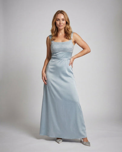 Ladies Long Evening Dress with Embroidered Bodice in Empire Cut