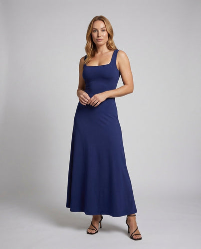 Women's Stretch Jersey Dress with Square Neckline