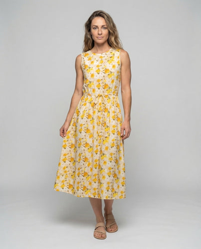 Women’s Floral Midi Dress with Drawstring Waist