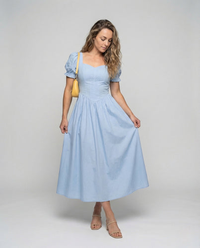 Ladies Maxi Dress with Corset and Puff Sleeves