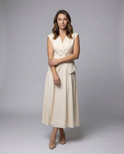 Women's two-piece with blazer top and midi skirt