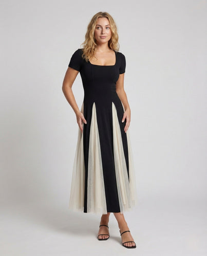 Ladies form-fitting maxi dress with tiers