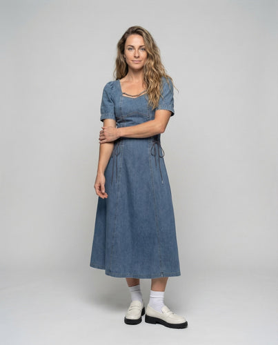 Women Jeans Look Dress with Corset Lacing
