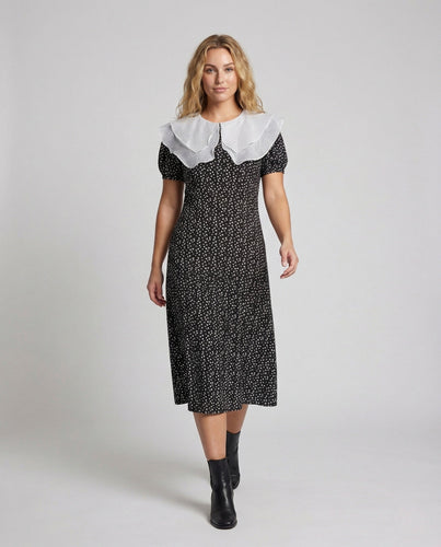 Ladies midi dress with double collar