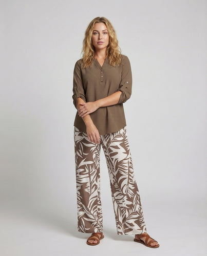 Ladies Palazzo Set Leaf Print Viscose Blouse