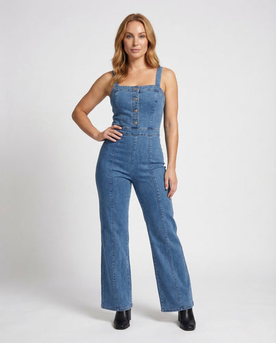 Women Denim Jumpsuit Corset Snap Button