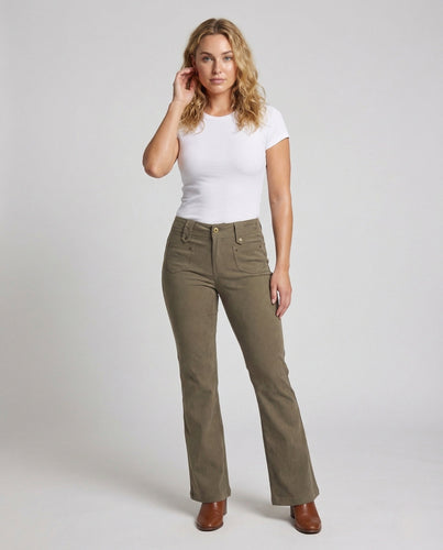 Women Flare Trousers Cotton High Waist
