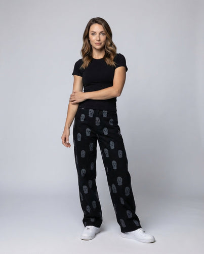 Women's Trousers Wide Mask Print Elastic Waistband