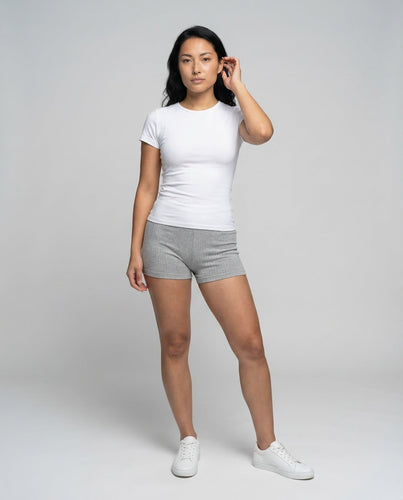 Women Ribbed Knit Shorts Elastic Waistband