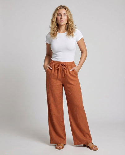 Ladies Linen Trousers Wide drawstring