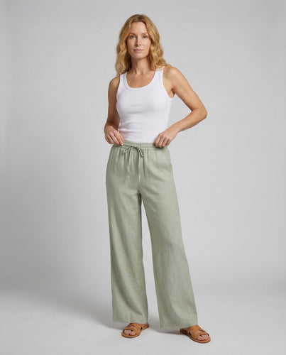 Ladies Linen Trousers Wide Elastic Waistband