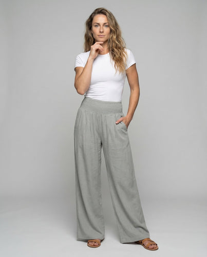 Women's Linen Palazzo Pants with Smocked Waistband